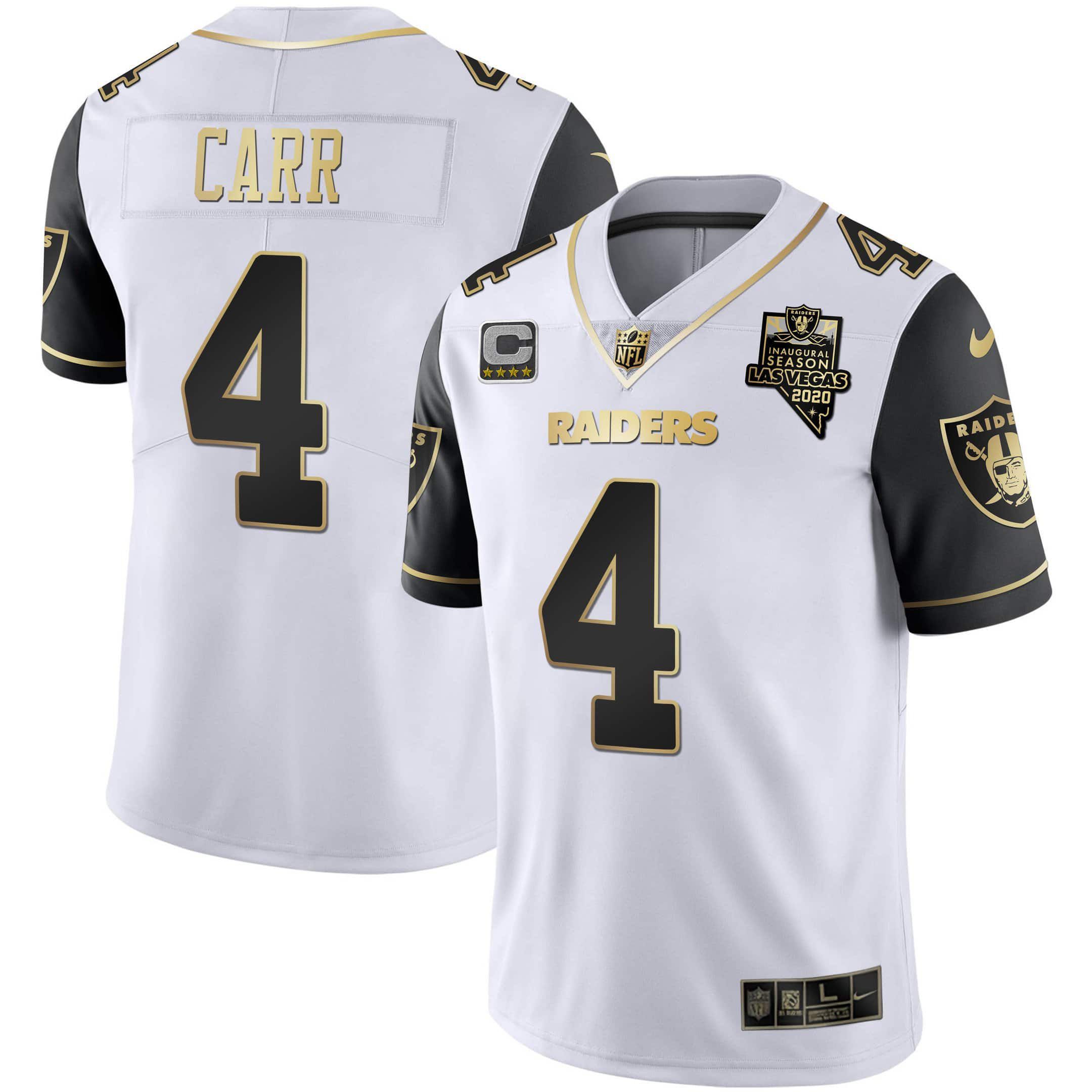 Men Oakland Raiders #4 Carr 2024 Nike Vapor White Gold & Black Inverted Limited NFL Jersey style 1->indianapolis colts->NFL Jersey
